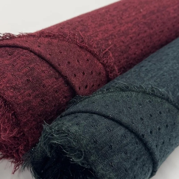 Tissu maile ajourée polyester lurex élasthanne bordeaux chiné