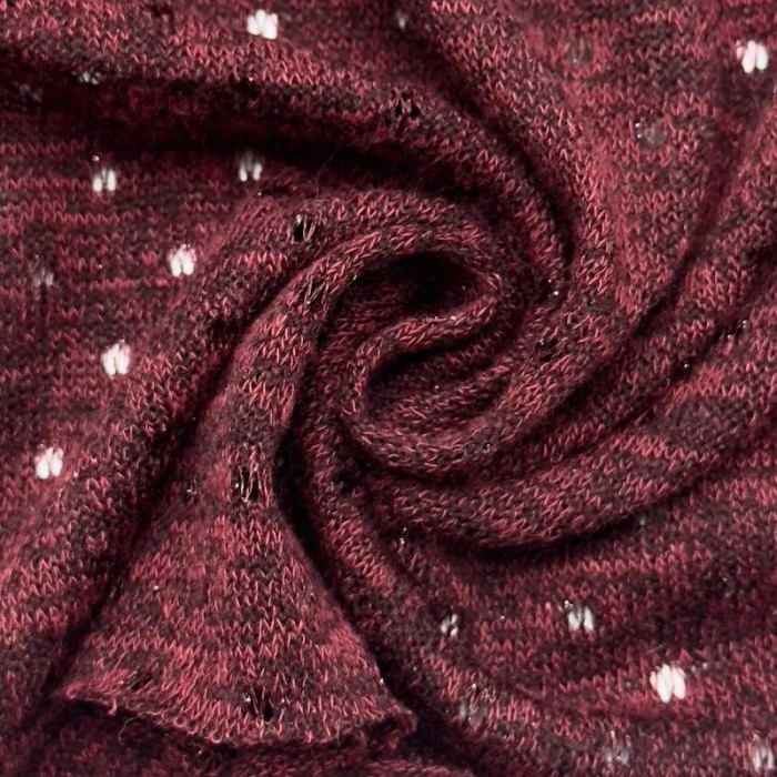 Tissu maile ajourée polyester lurex élasthanne bordeaux chiné