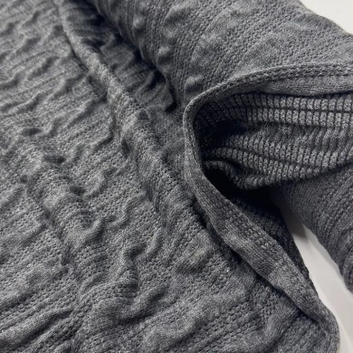 Tissu maille torsadée acrylique élasthanne gris
