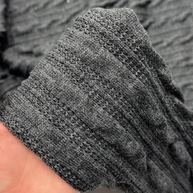 Tissu maille torsadée acrylique élasthanne gris