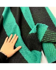 Tissu laine polyester brossé à grandes rayures vert et noir
