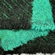 Tissu laine polyester brossé à grandes rayures vert et noir