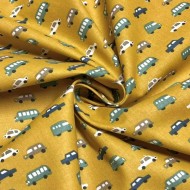 Tissu coton imprimé voiture moutarde