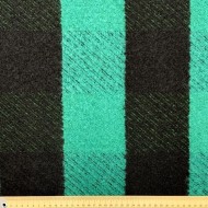 Tissu laine polyester brossé à grandes rayures vert et noir