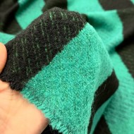 Tissu laine polyester brossé à grandes rayures vert et noir