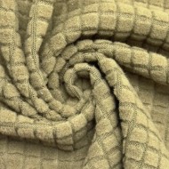 Tissu polyester relief à carreaux velouté vert sauge