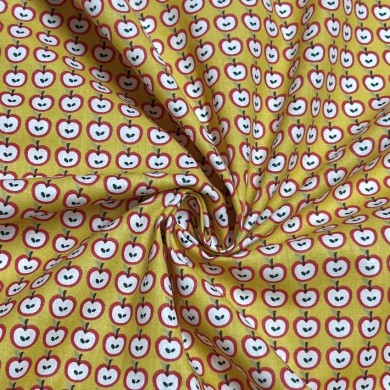 Tissu coton imprimé pomme jaune Tissu coton imprimé pomme jaune