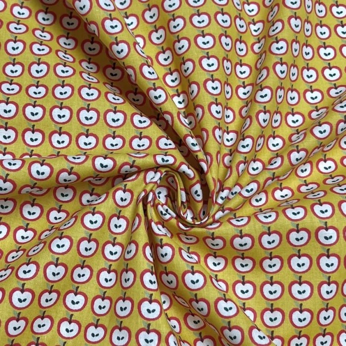 Tissu coton imprimé pomme jaune
