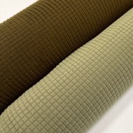 Tissu polyester relief à carreaux velouté kaki