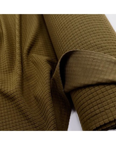 Tissu polyester relief à carreaux velouté kaki