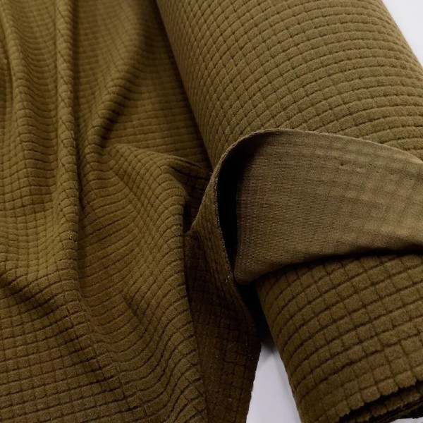 Tissu polyester relief à carreaux velouté kaki Tissu polyester relief à carreaux velouté kaki