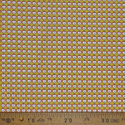 Tissu coton imprimé pomme jaune