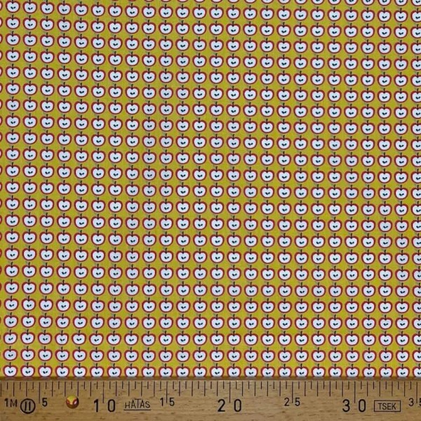 Tissu coton imprimé pomme jaune Tissu coton imprimé pomme jaune
