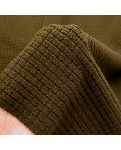Tissu polyester relief à carreaux velouté kaki