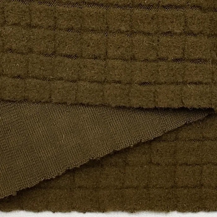 Tissu polyester relief à carreaux velouté kaki