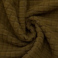 Tissu polyester relief à carreaux velouté kaki