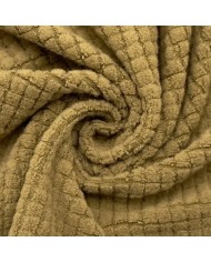 Tissu polyester relief à carreaux velouté camel