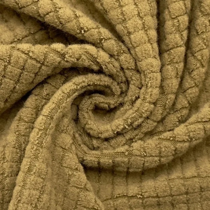 Tissu polyester relief à carreaux velouté camel