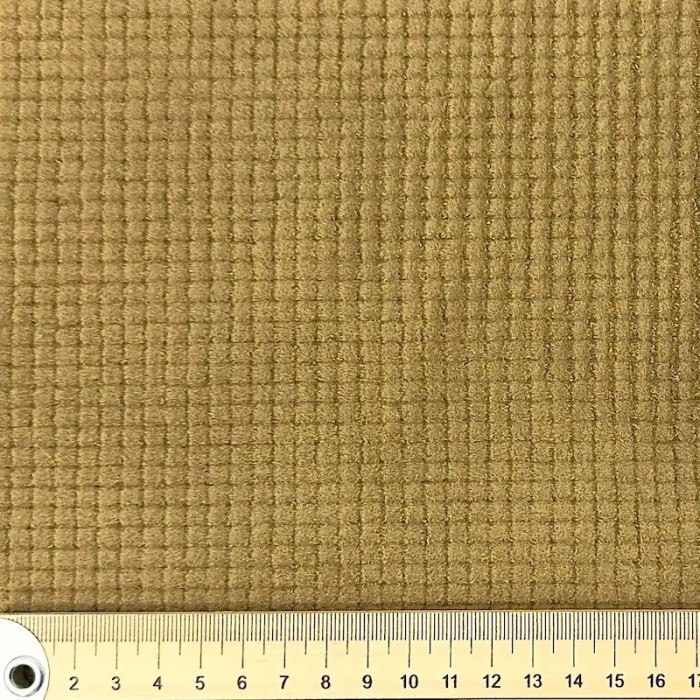 Tissu polyester relief à carreaux velouté camel