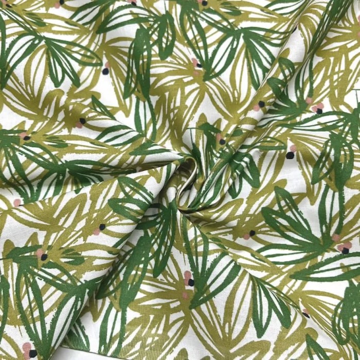 Tissu coton imprimé feuillage vert