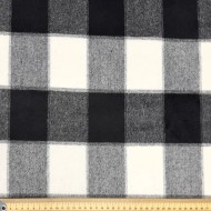 Tissu aspect lainage polyester coton effet flanelle à grands carreaux noir blanc