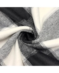 Tissu aspect lainage polyester coton effet flanelle à grands carreaux noir blanc Tissu aspect lainage polyester coton effet flanelle à grands carreaux noir blanc