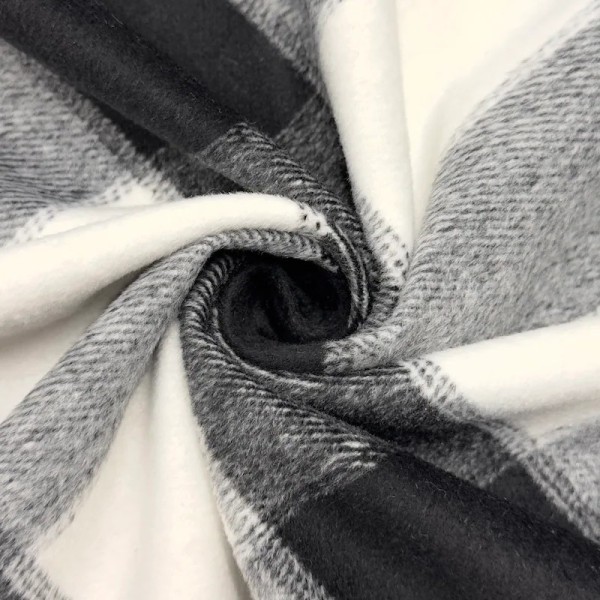 Tissu aspect lainage polyester coton effet flanelle à grands carreaux noir blanc Tissu aspect lainage polyester coton effet flanelle à grands carreaux noir blanc