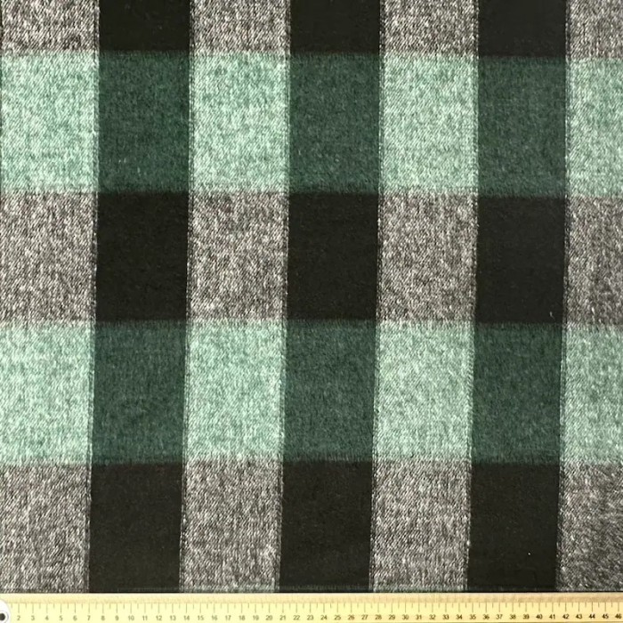 Tissu aspect lainage polyester coton effet flanelle à grands carreaux noir vert Tissu aspect lainage polyester coton effet flanelle à grands carreaux noir vert