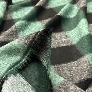 Tissu aspect lainage polyester coton effet flanelle à grands carreaux noir vert Tissu aspect lainage polyester coton effet flanelle à grands carreaux noir vert