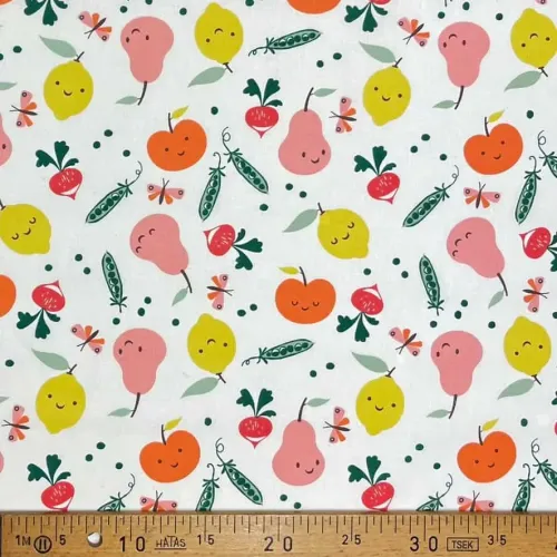 Tissu coton imprimé fruits et légumes multi couleur