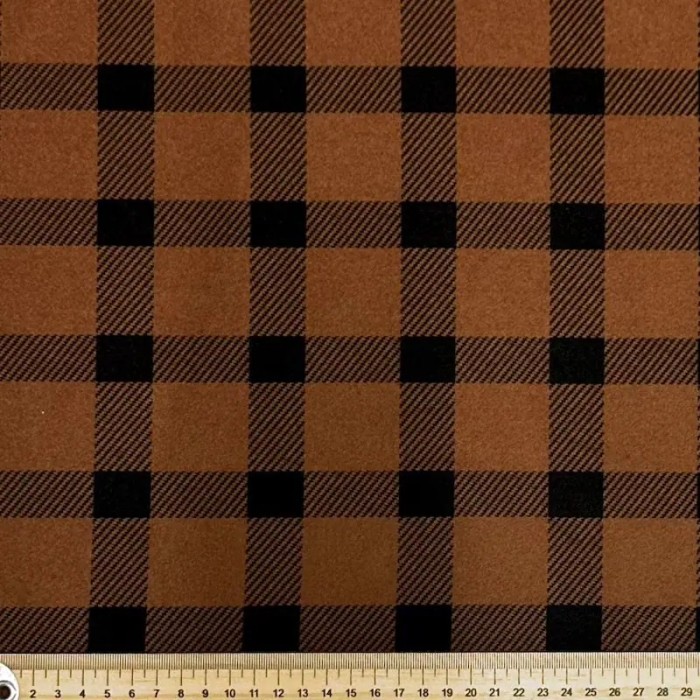 Tissu polyester effet flanelle à carreaux noir sur fond marron Tissu polyester effet flanelle à carreaux noir sur fond marron