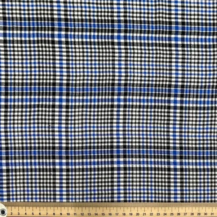 Tissu 100% viscose motif prince-de-galles bleu et noir Tissu 100% viscose motif prince-de-galles bleu et noir