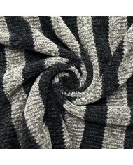 Tissu maille polyester effet chenille à rayures gris et noir Tissu maille polyester effet chenille à rayures gris et noir