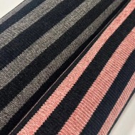 Tissu maille polyester effet chenille à rayures rose poudré et noir