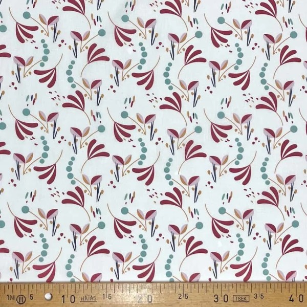 Tissu coton imprimé howell rouge mutli-couleur Tissu coton imprimé howell rouge mutli-couleur