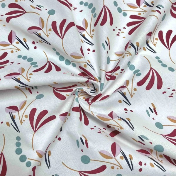 Tissu coton imprimé howell rouge mutli-couleur Tissu coton imprimé howell rouge mutli-couleur