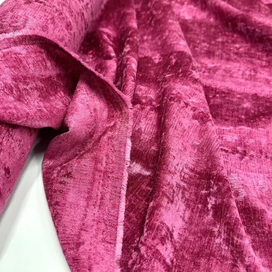 Tissu velours polyester froissé non extensible fuchsia Tissu velours polyester froissé non extensible fuchsia