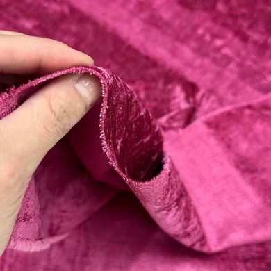 Tissu velours polyester froissé non extensible fuchsia Tissu velours polyester froissé non extensible fuchsia