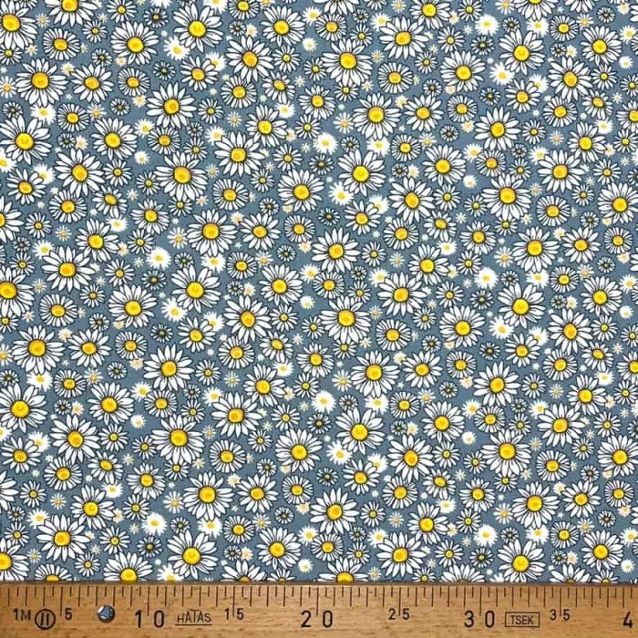 Tissu coton imprimé Marguerite bleu poudré