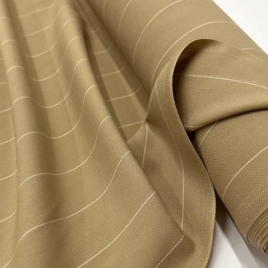 Tissu polyester viscose à rayures blanches sur beige Tissu polyester viscose à rayures blanches sur beige