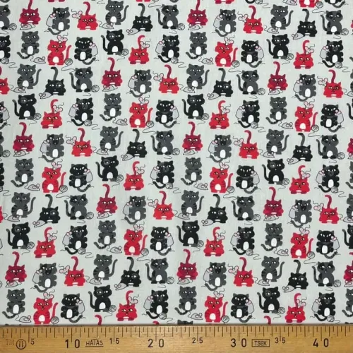 Tissu coton imprimé chat rouge et noir
