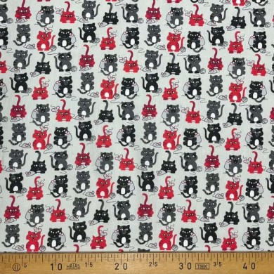 Tissu coton imprimé chat rouge et noir Tissu coton imprimé chat rouge et noir