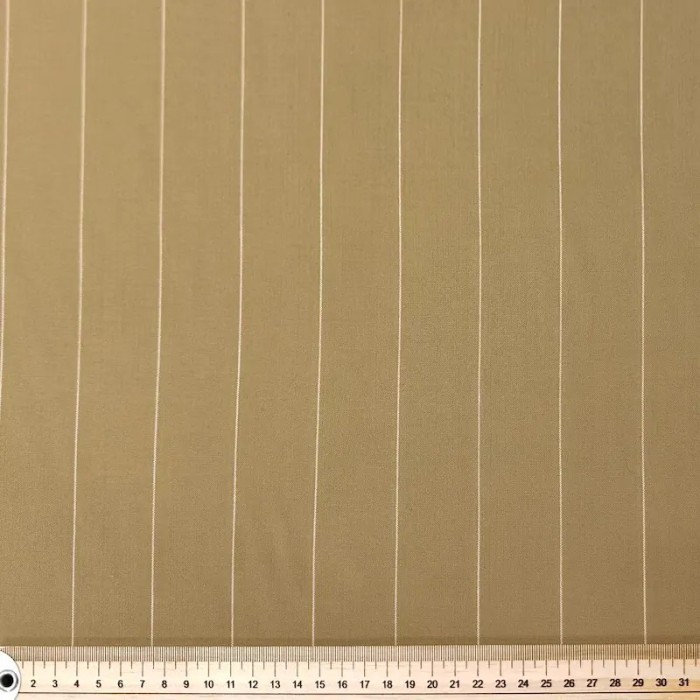 Tissu polyester viscose à rayures blanches sur beige Tissu polyester viscose à rayures blanches sur beige