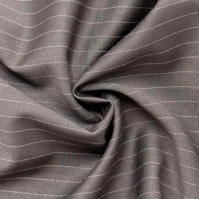 Tissu laine élasthanne tailleur à rayures blanches sur gris taupe Tissu laine élasthanne tailleur à rayures blanches sur gris taupe