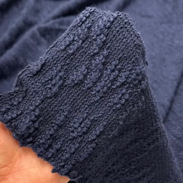 Tissu cotonnade maille bouclé bleu nuit Tissu cotonnade maille bouclé bleu nuit