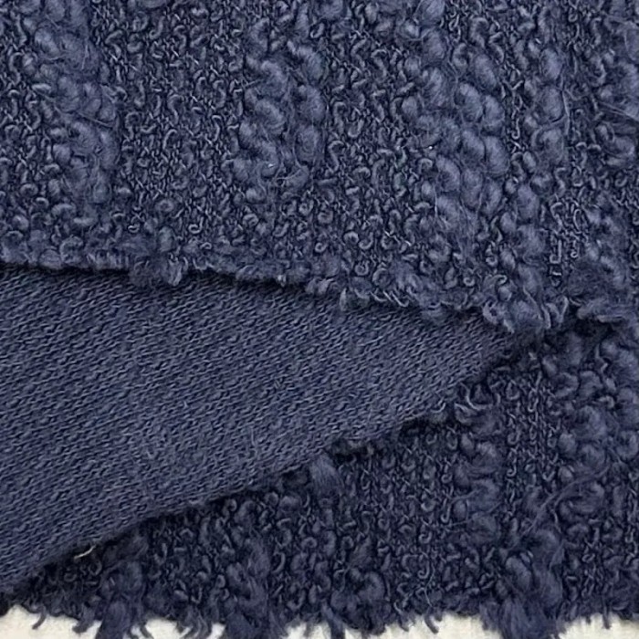 Tissu cotonnade maille bouclé bleu nuit