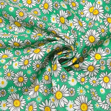 Tissu coton imprimé Marguerite vert