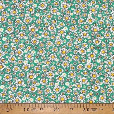 Tissu coton imprimé Marguerite vert