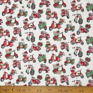 Tissu coton imprimé vespa rouge et vert Tissu coton imprimé vespa rouge et vert