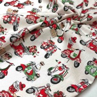 Tissu coton imprimé vespa rouge et vert Tissu coton imprimé vespa rouge et vert